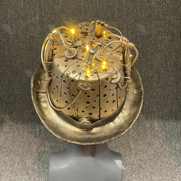 Unisex Steampunk Gauge Style Gold Hat With LED Light - Picture 3 of 4